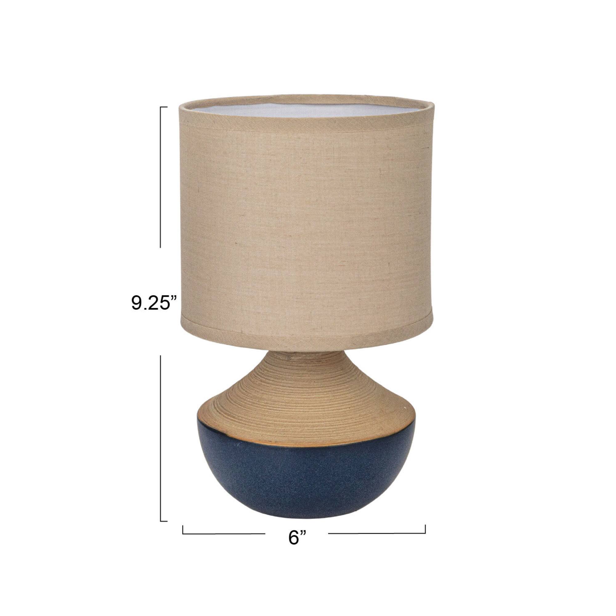 Hello Honey® 9.25" Black & Beige Portable Stoneware Table Lamp with Linen Shade